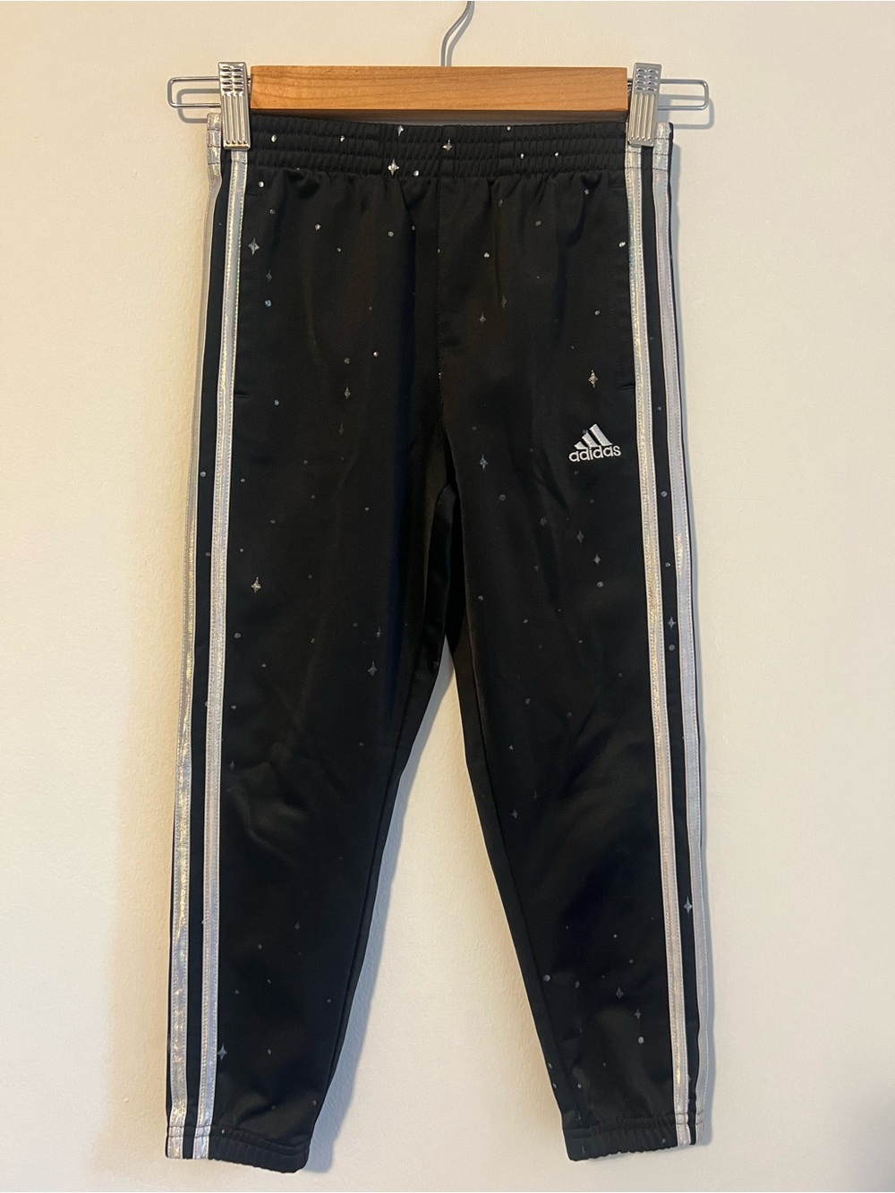 adidas Kids Black Joggers with Silver Side Stripes